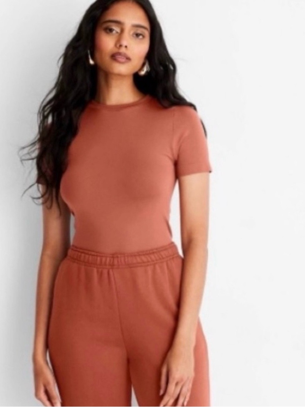 Women's Slim Fit Short Sleeve Seamless Baby T-Shirt - a New Day™ Rust 
Size XS